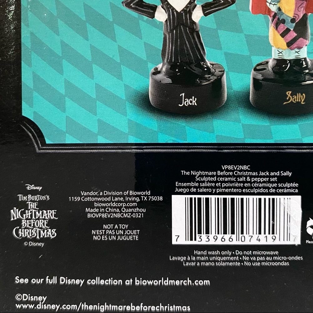 Disney Salt & Pepper Shakers Jack & Sally Nightmare Before Christmas - Picture 10 of 12